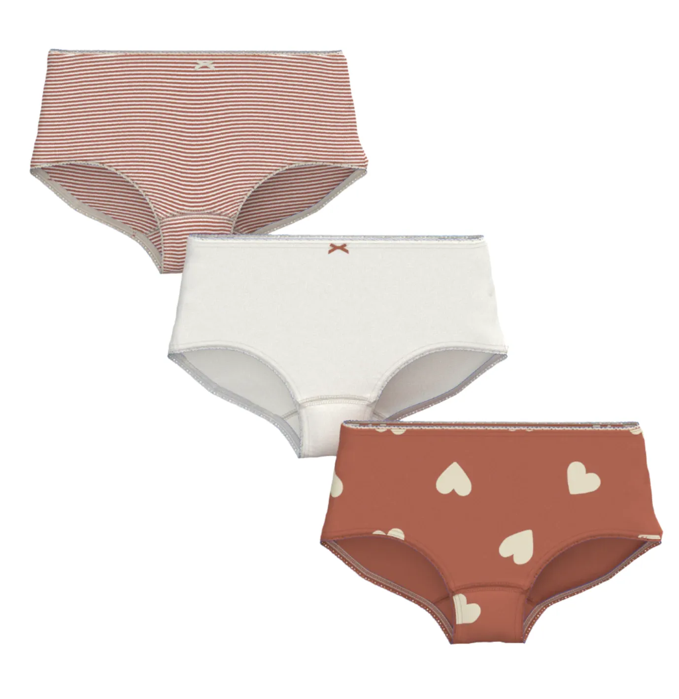 3 pack heart, solid, striped shorties