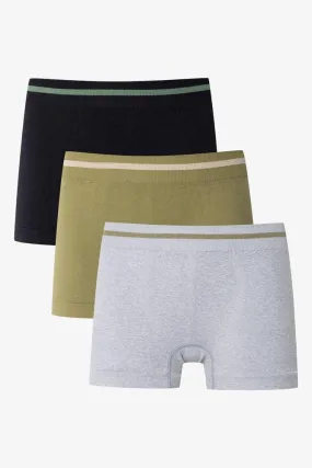 3 Pack Seam-Free Boxers Black, Green & Grey