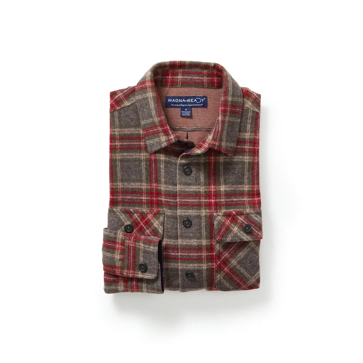 Adaptive Brown Glen Plaid  Flannel Shirt Combo Layering Piece with Magnetic Closures