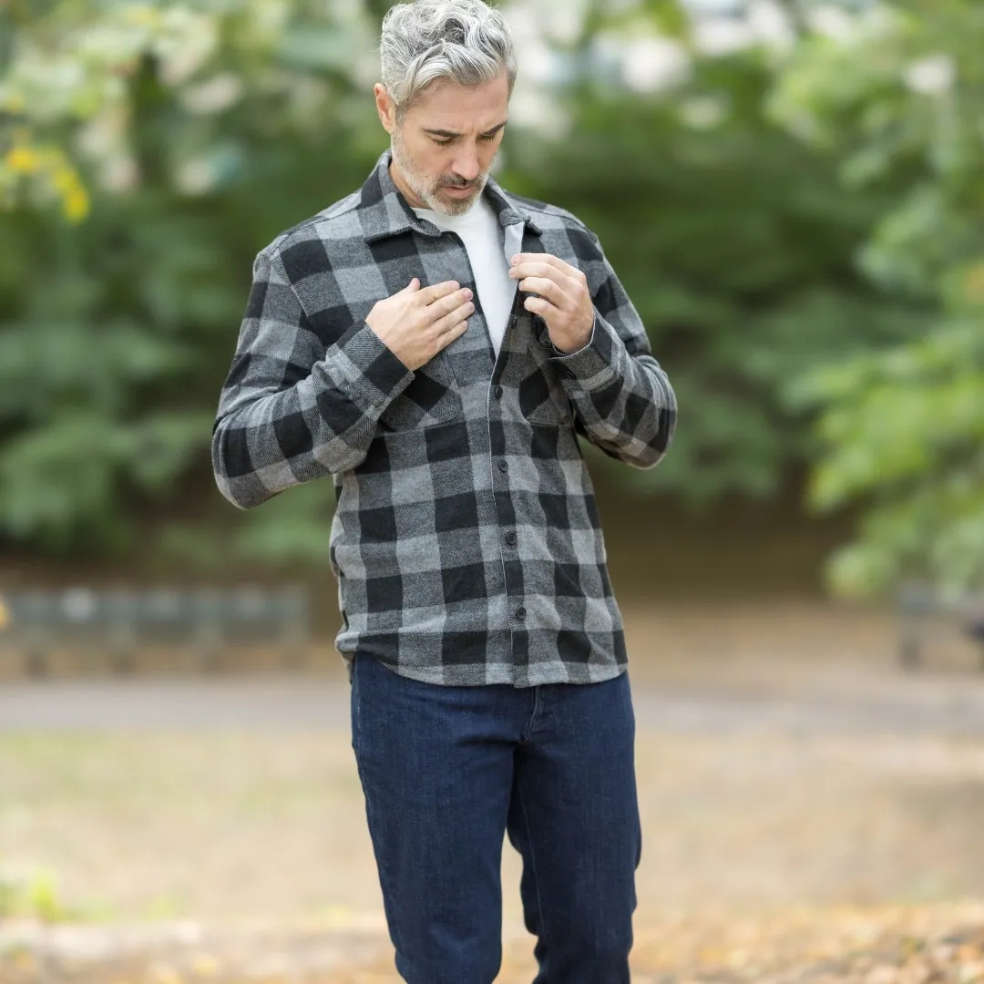 Adaptive Long Sleeve Black Buffalo Check Flannel Shirt Combo Layering Piece with Magnetic Closures