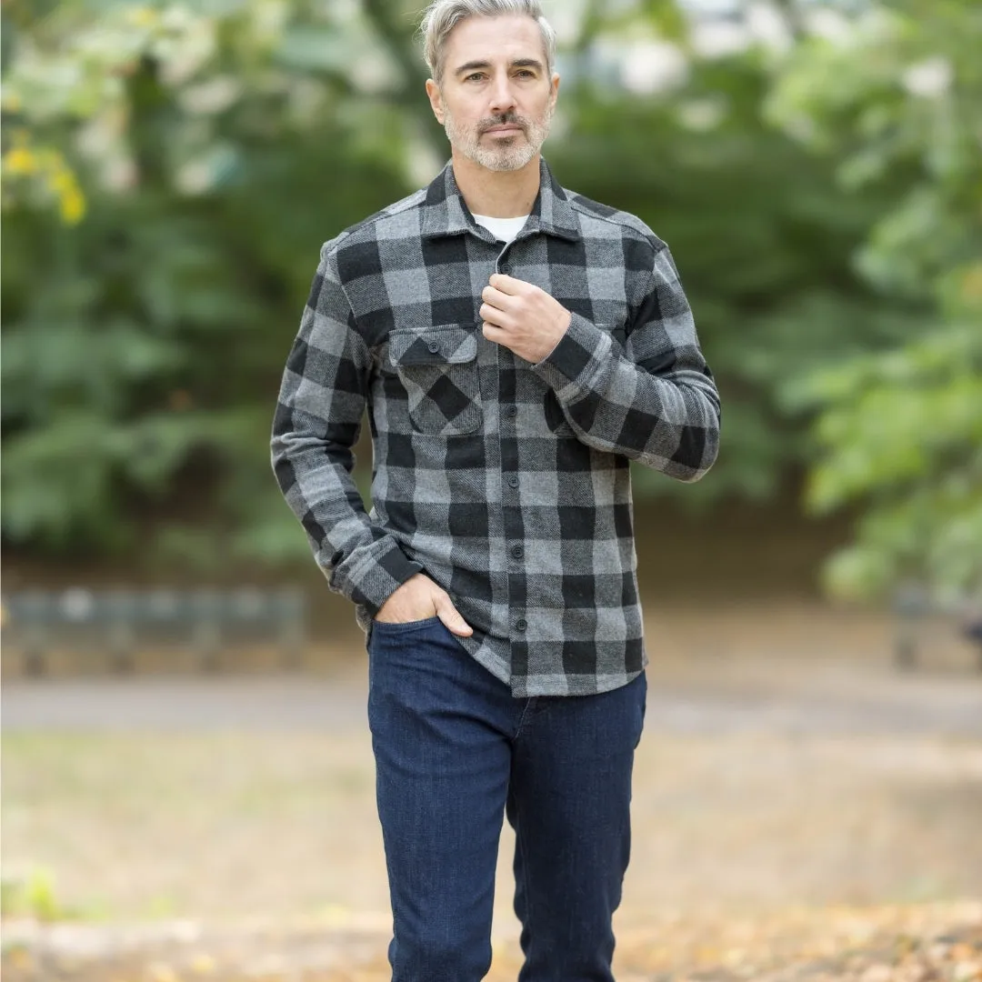 Adaptive Long Sleeve Black Buffalo Check Flannel Shirt Combo Layering Piece with Magnetic Closures