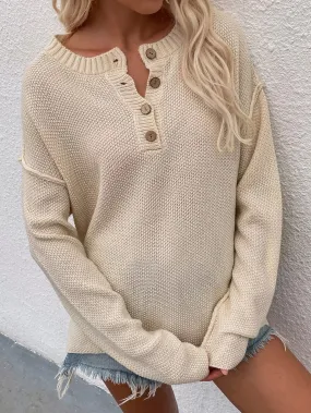 ADYN COLLARED BUTTON DOWN KNIT SWEATER - BEIGE