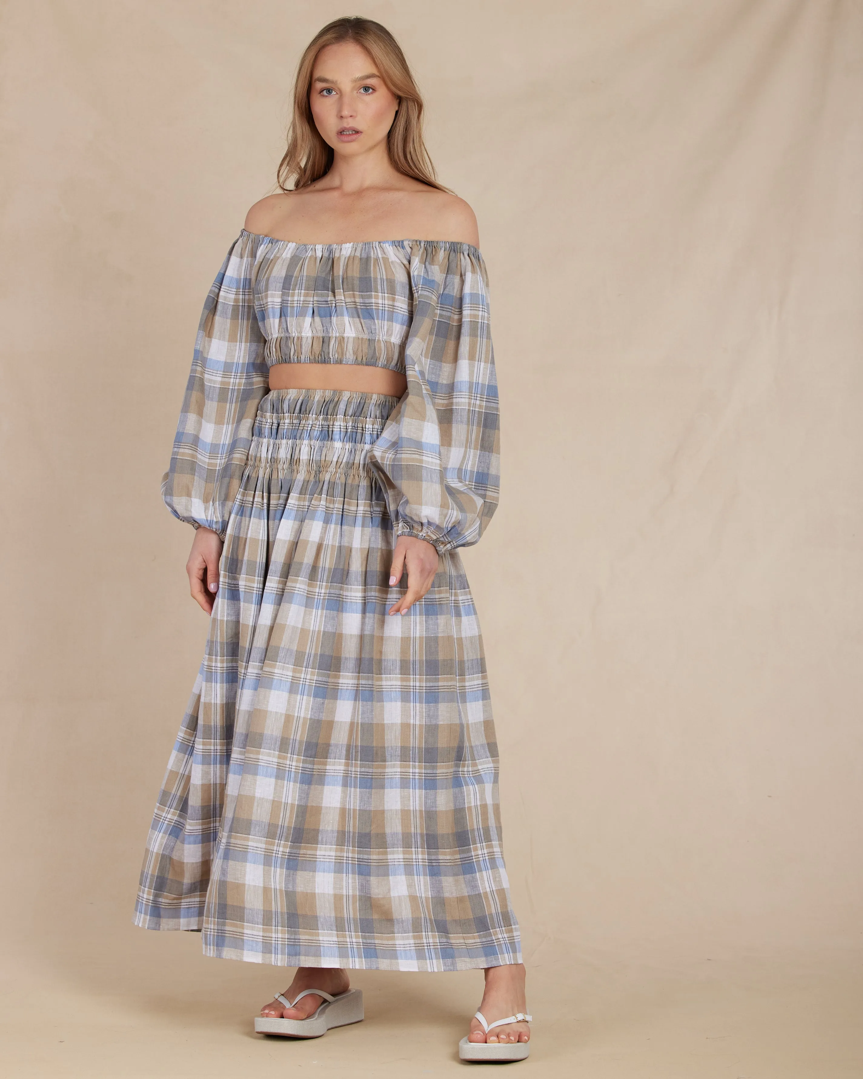 Allegra Linen Plaid Skirt