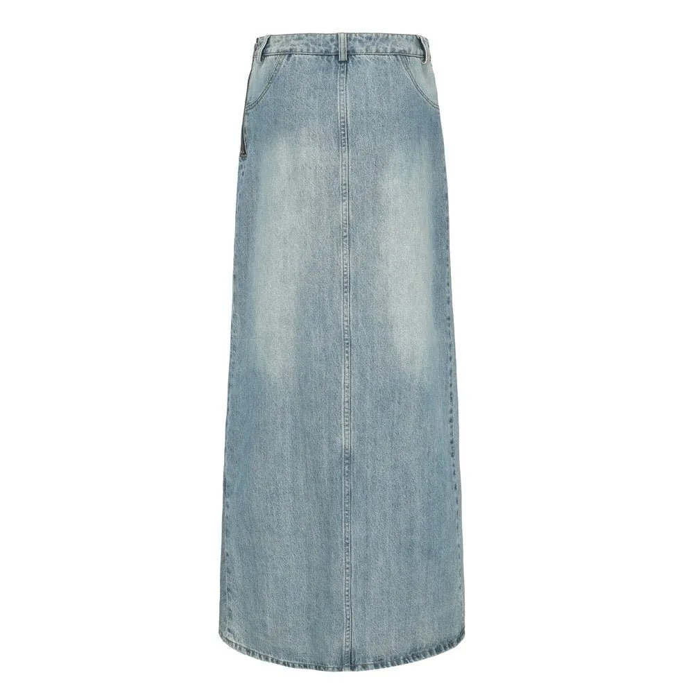 Asymmetric Denim MAXI Skirt