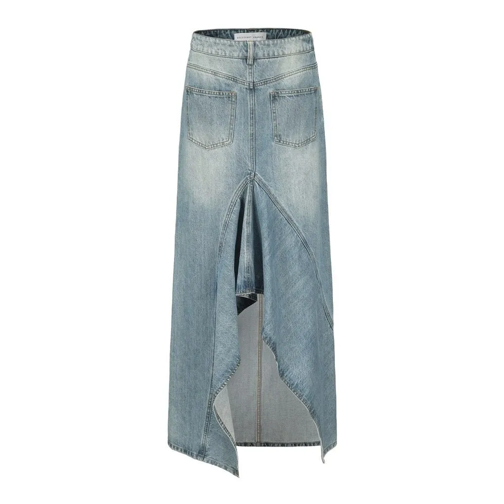 Asymmetric Denim MAXI Skirt