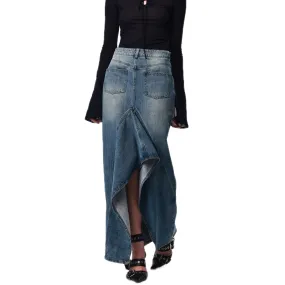 Asymmetric Denim MAXI Skirt