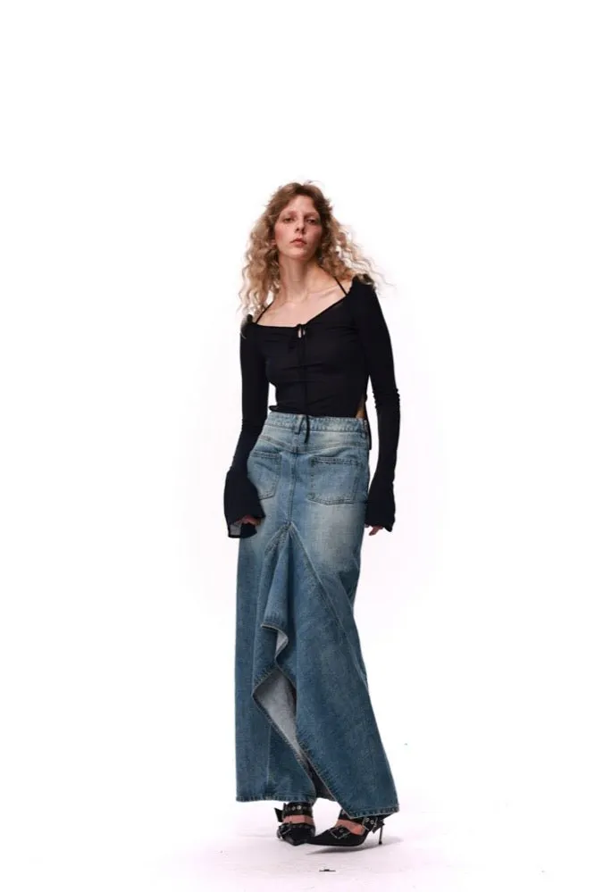 Asymmetric Denim MAXI Skirt