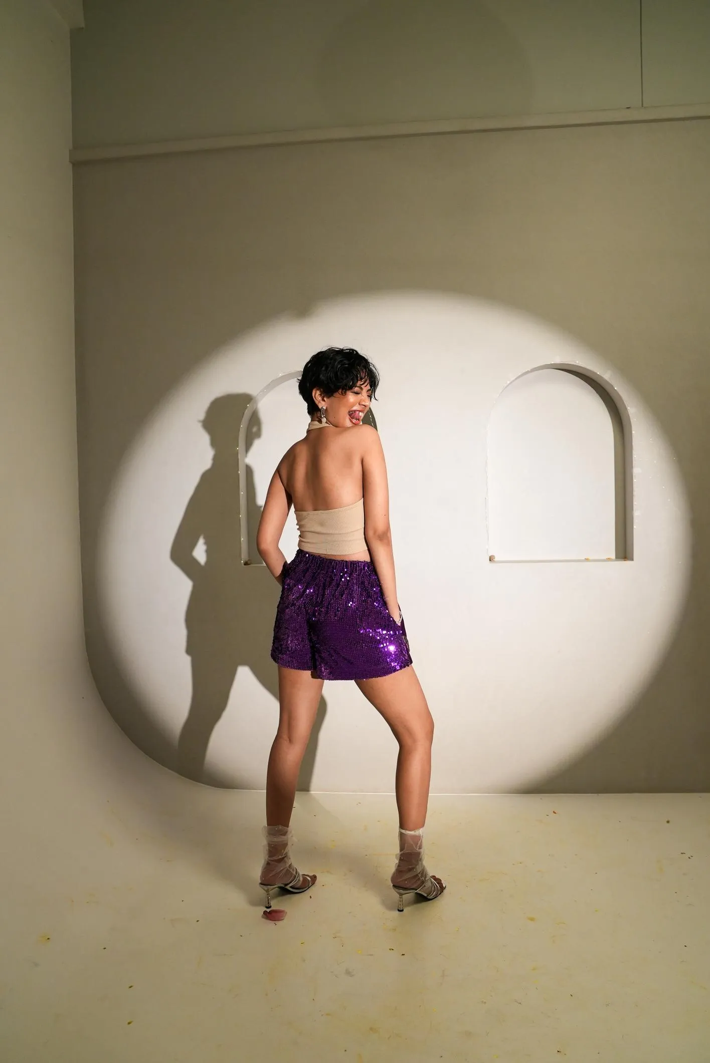 AUBERGINE SEQUIN SHORTS