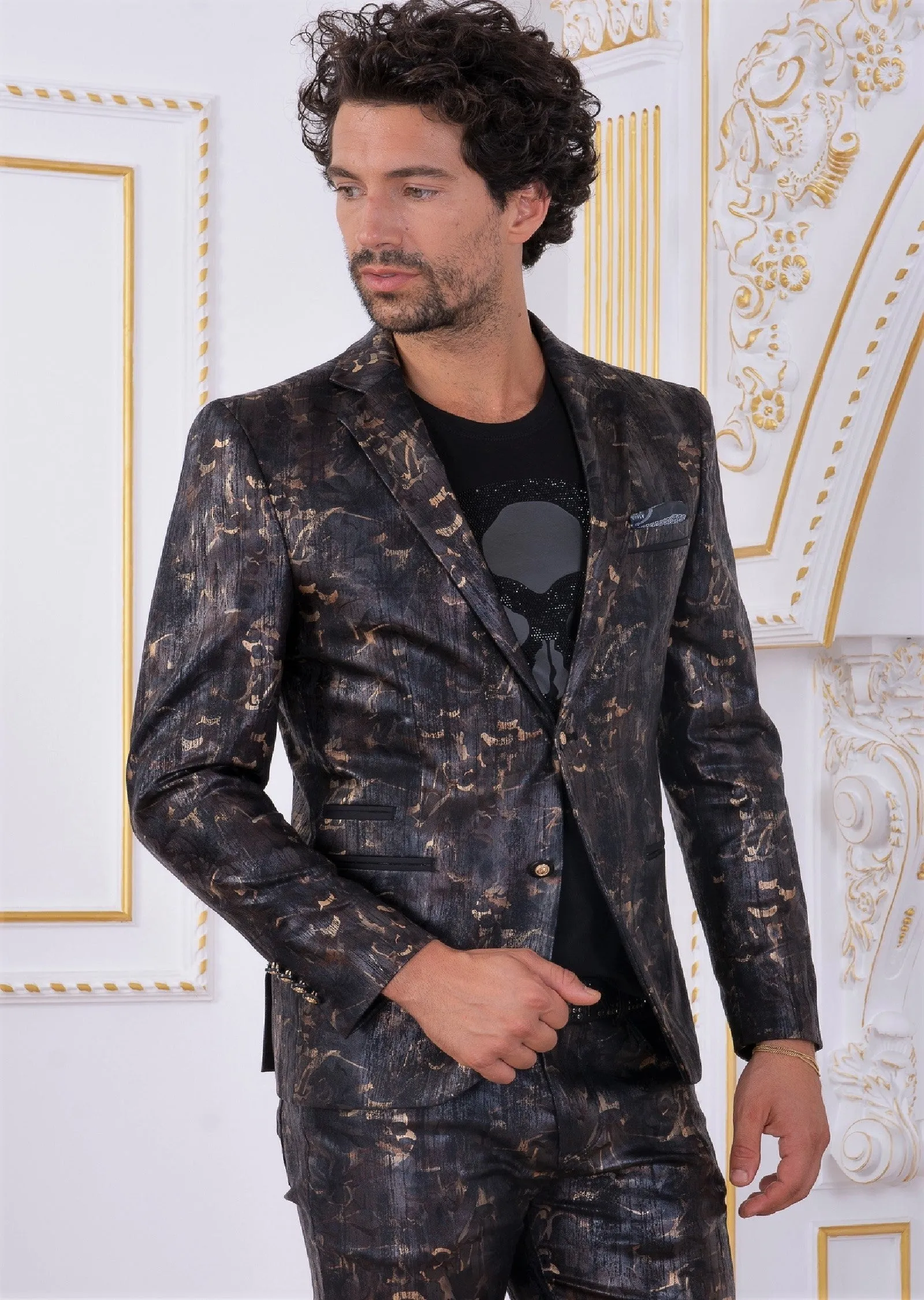 Black Bronze Metallic 2-Pieces Suit