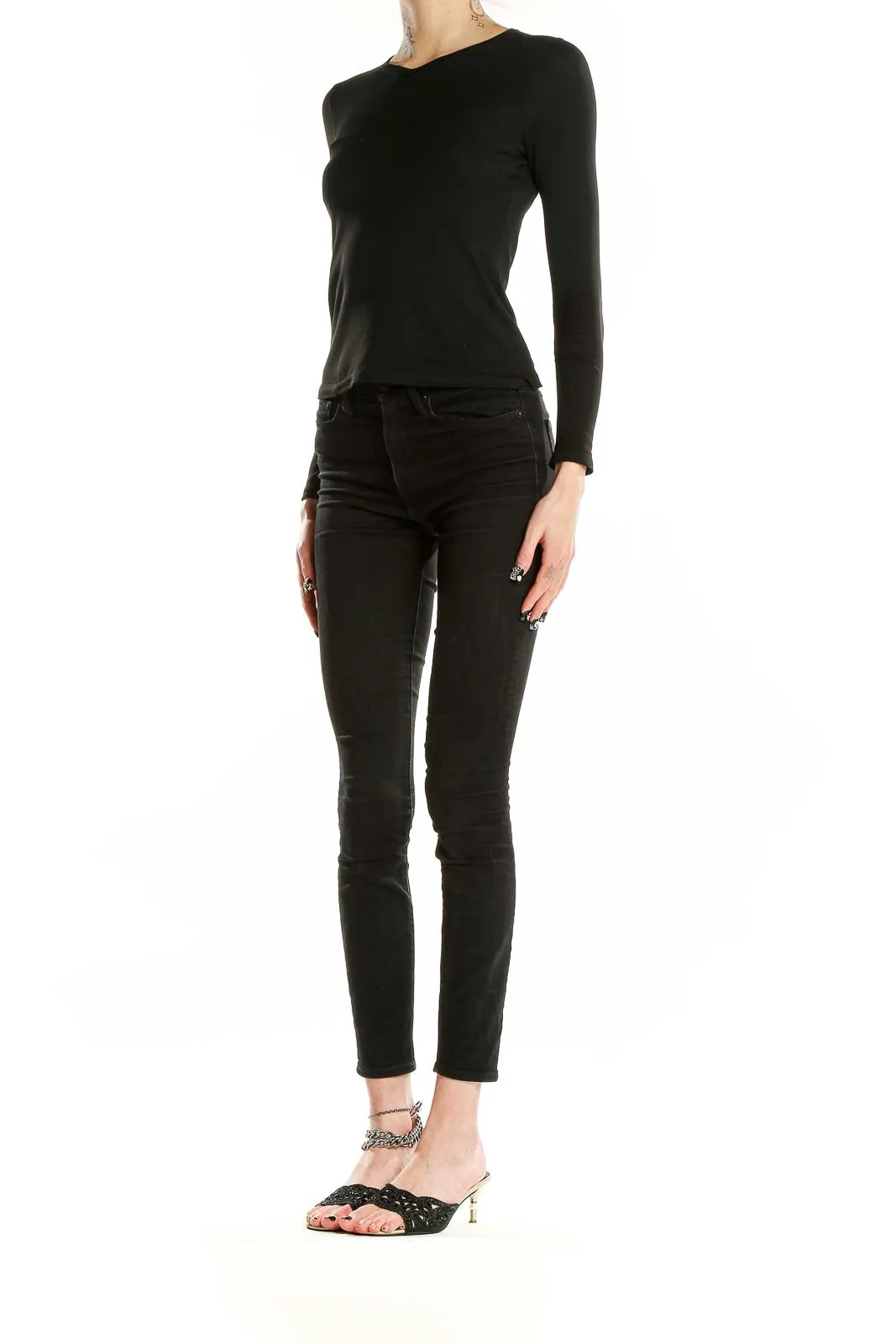 Black Fitted Long Sleeve Knit Top