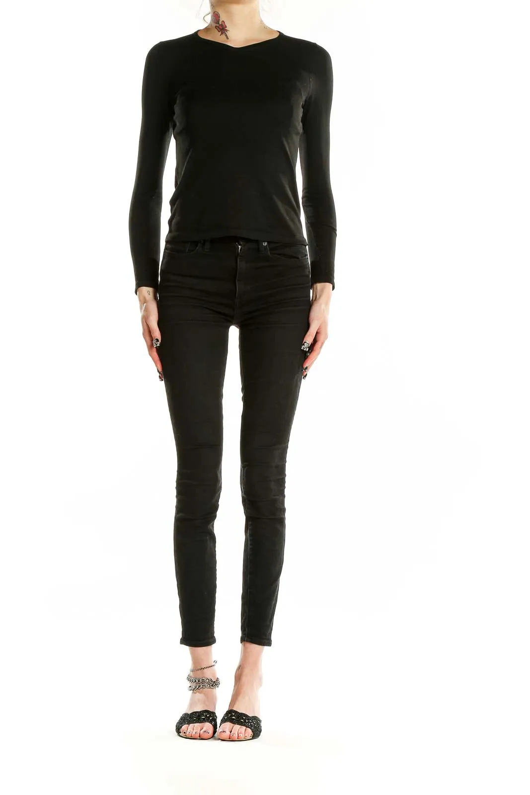 Black Fitted Long Sleeve Knit Top