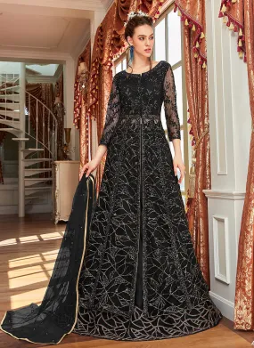 Black Golden Zari Embroidered Anarkali Lehenga Suit