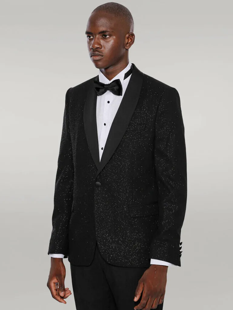 Black Shawl Lapel Sparkly Men Party Blazer - Wessi