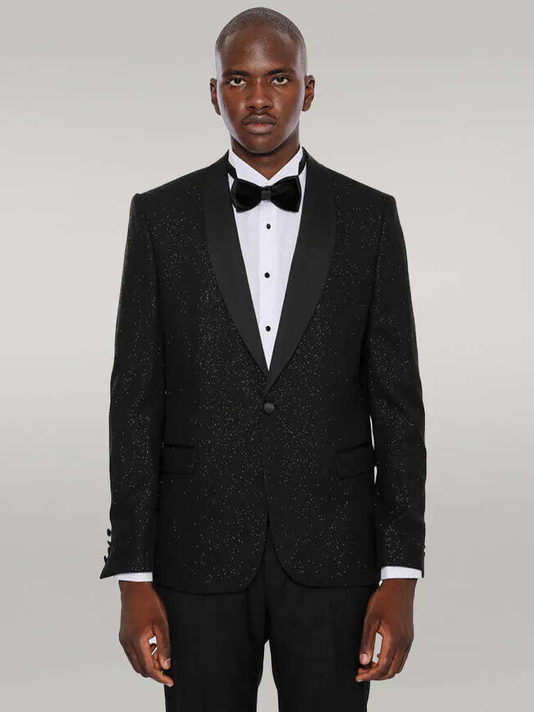 Black Shawl Lapel Sparkly Men Party Blazer - Wessi