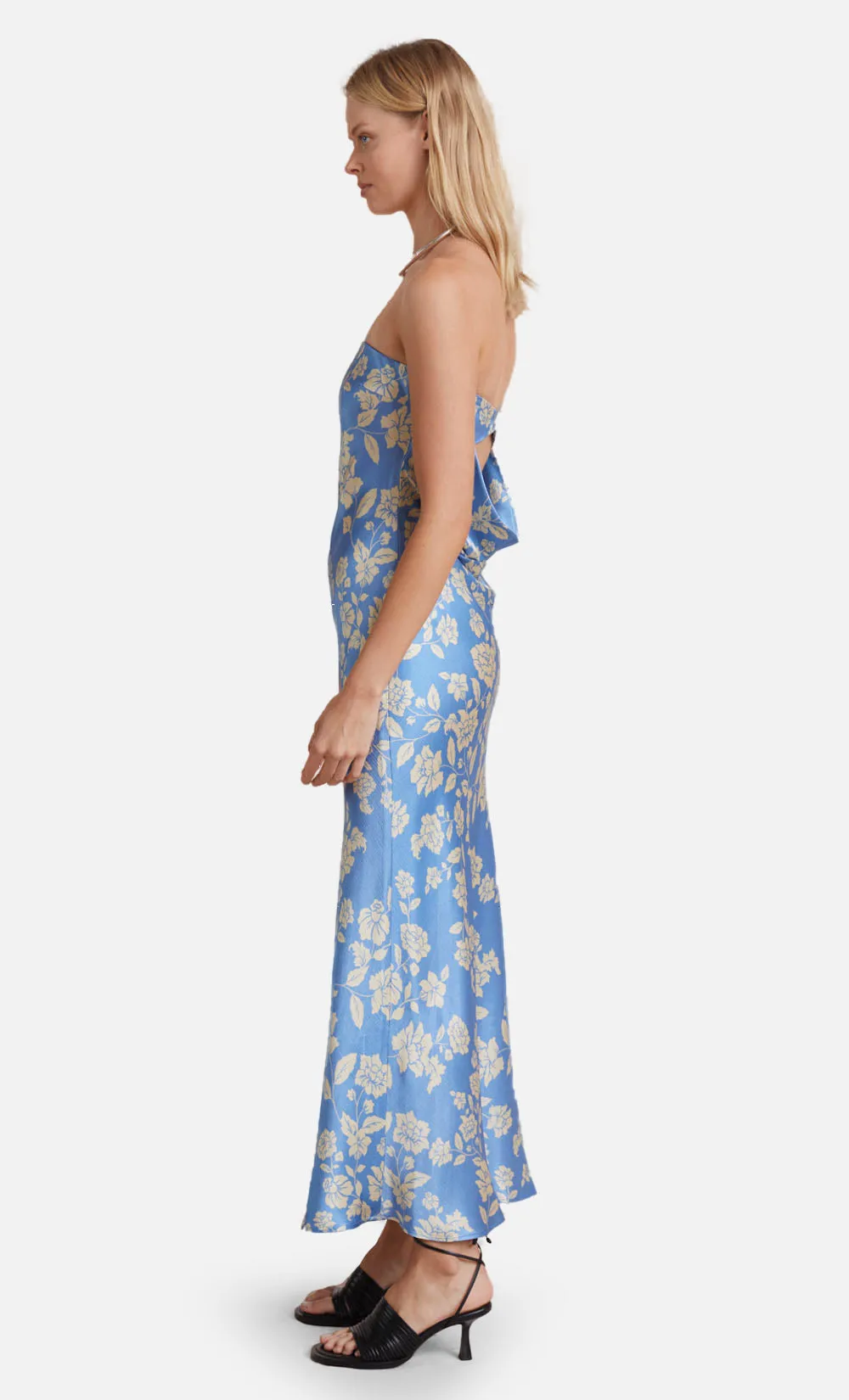 BLOSSOM STRAPLESS MAXI DRESS - BLUE PRINT