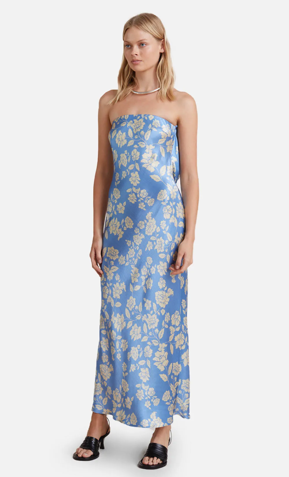 BLOSSOM STRAPLESS MAXI DRESS - BLUE PRINT