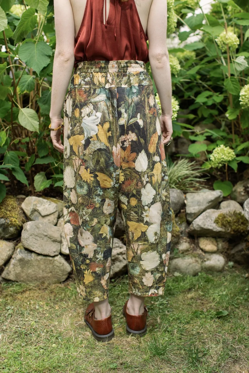 Boho Linen Cropped Artist Pants Ankle Length I Dream in Flowers with Bees - Not included in Black Friday Sale