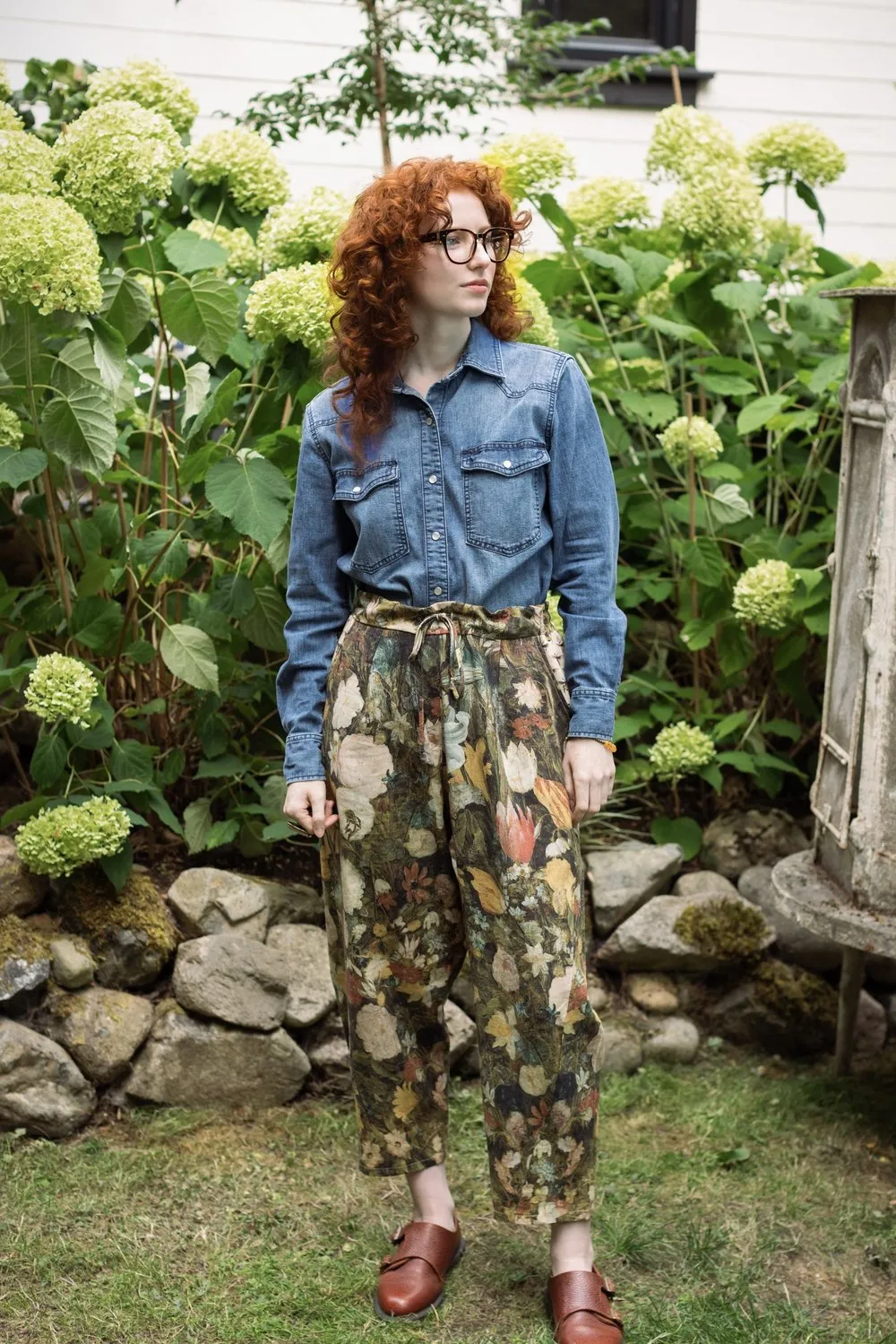 Boho Linen Cropped Artist Pants Ankle Length I Dream in Flowers with Bees - Not included in Black Friday Sale