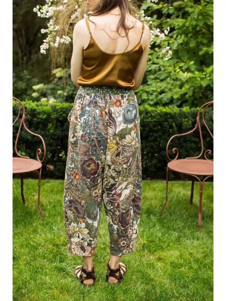 Boho Linen Cropped Artist Pants Ankle Length Love Grows Wild Bee Print - Not included in Black Friday Sale