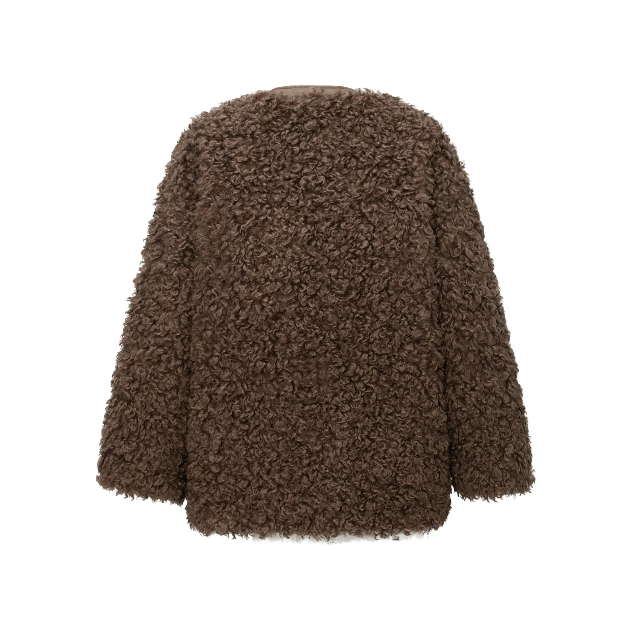 Brown Oversized Round Neck Sherpa Coat