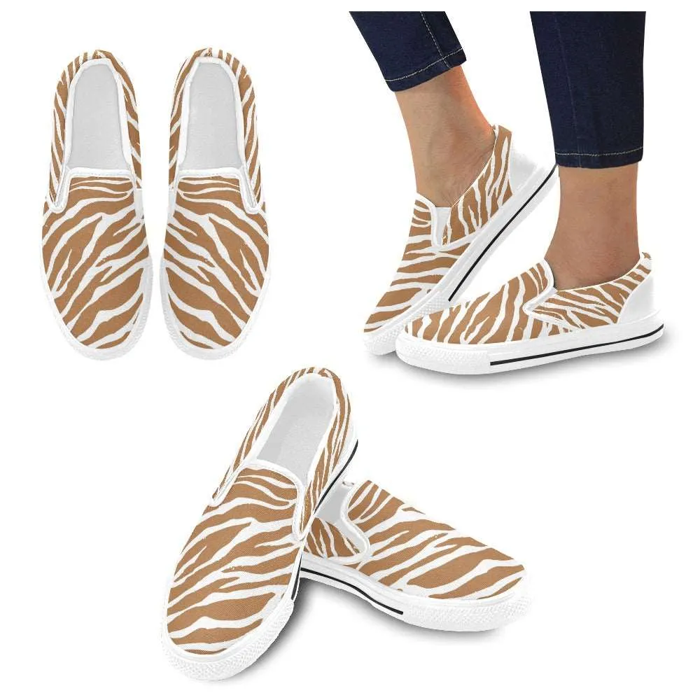 Brown Zebra Slip-on Canvas Women's Shoes