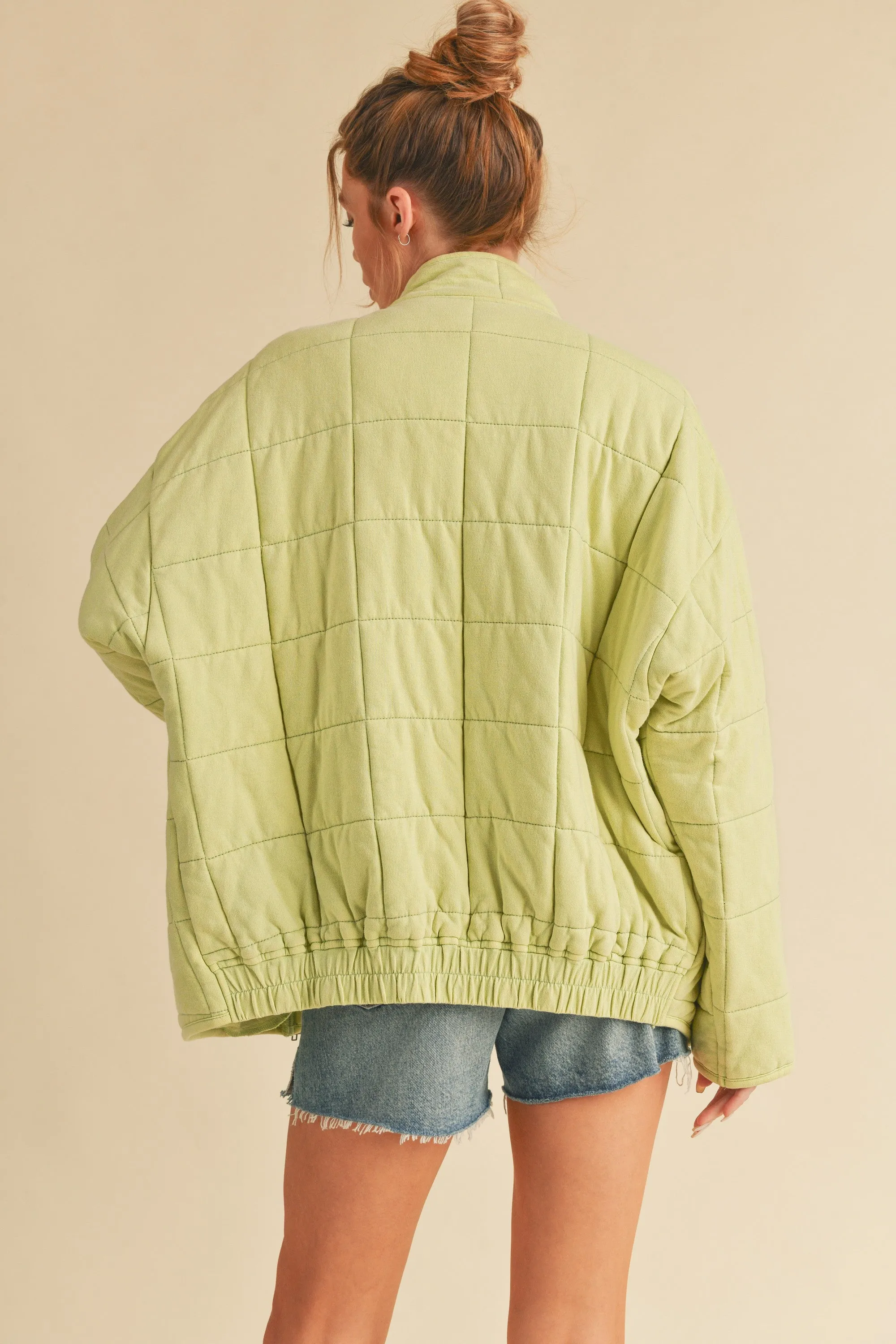 Brynne Quilted Dolman Jacket: Lime Green