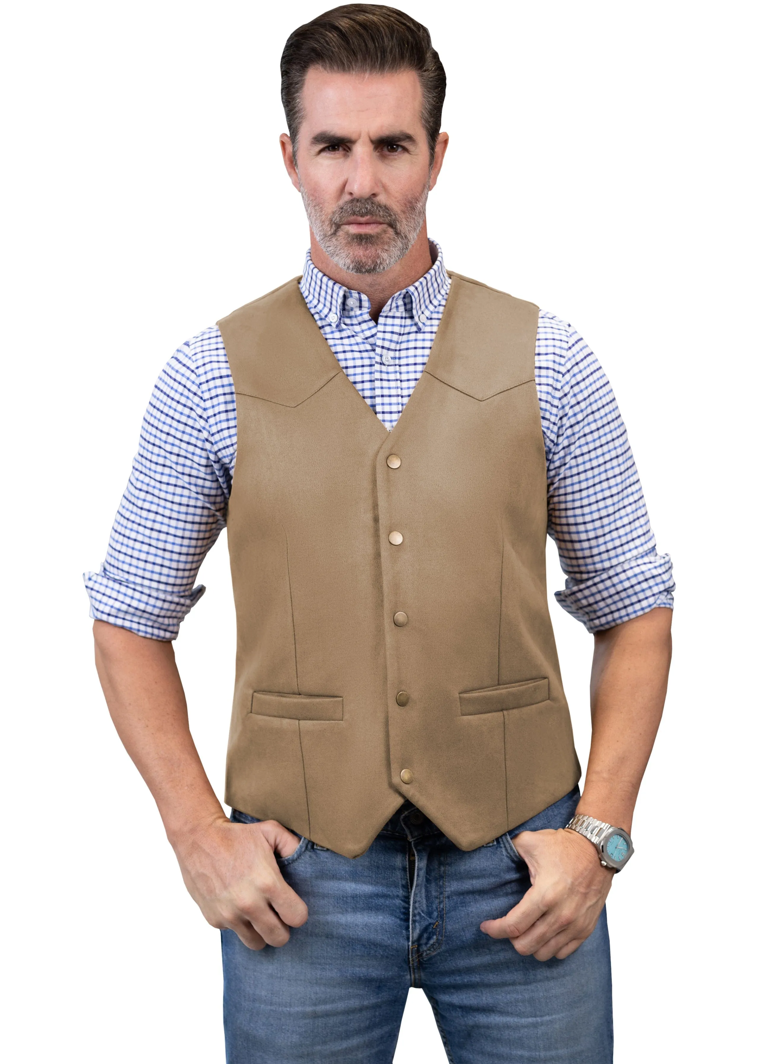 Casual Men's Suede Fashion Cowboy Suit Solid Vest V Neck Waistcoat