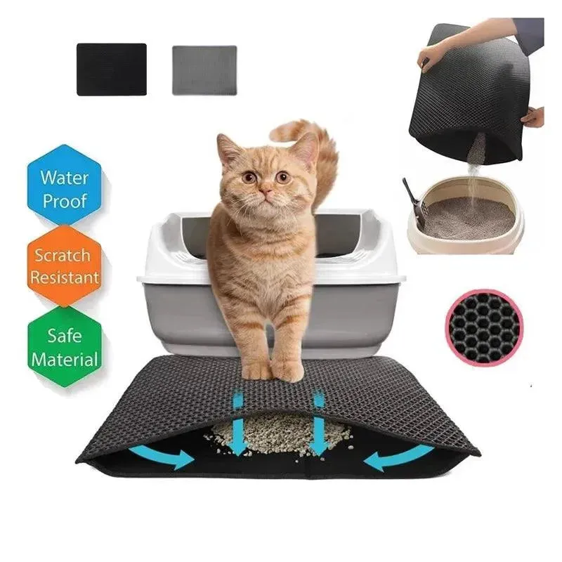 Cat Waterproof Litter Mat - Double Layer, Washable, Non-Slip Pet Supply