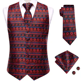 Christmas Red Blue Novelty Men's Vest Hanky Cufflinks Tie Set