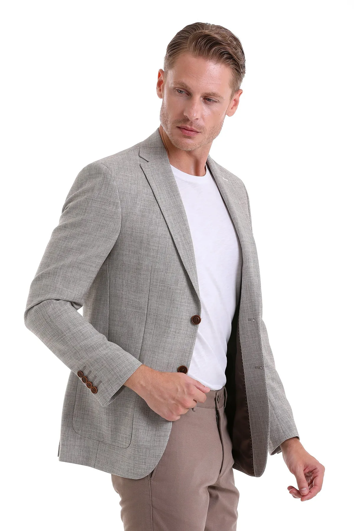 Comfort Fit Notch Lapel Light Brown Classic Blazer