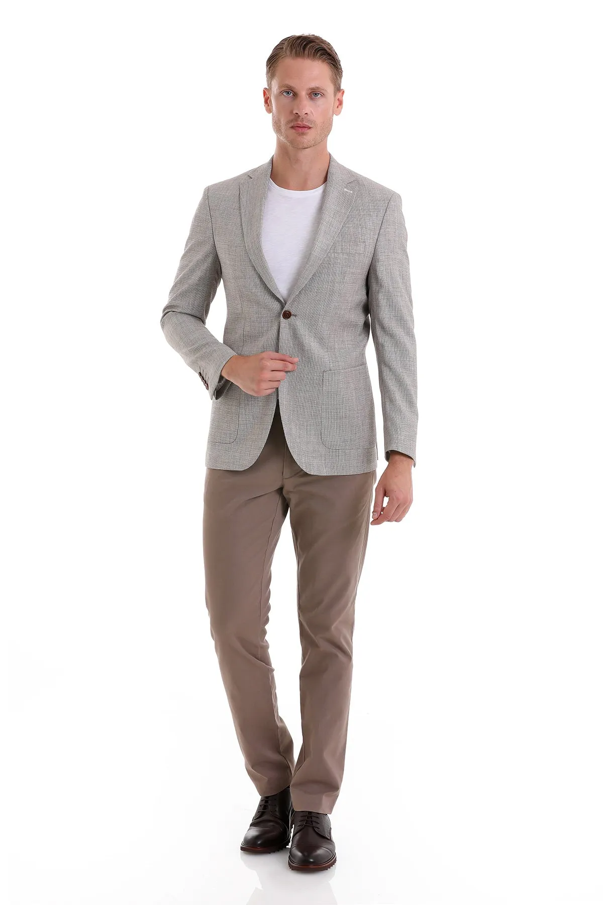 Comfort Fit Notch Lapel Light Brown Classic Blazer