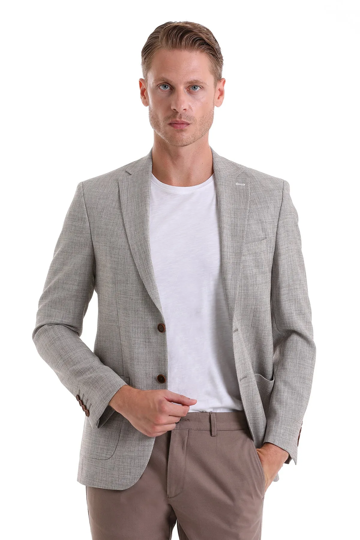 Comfort Fit Notch Lapel Light Brown Classic Blazer