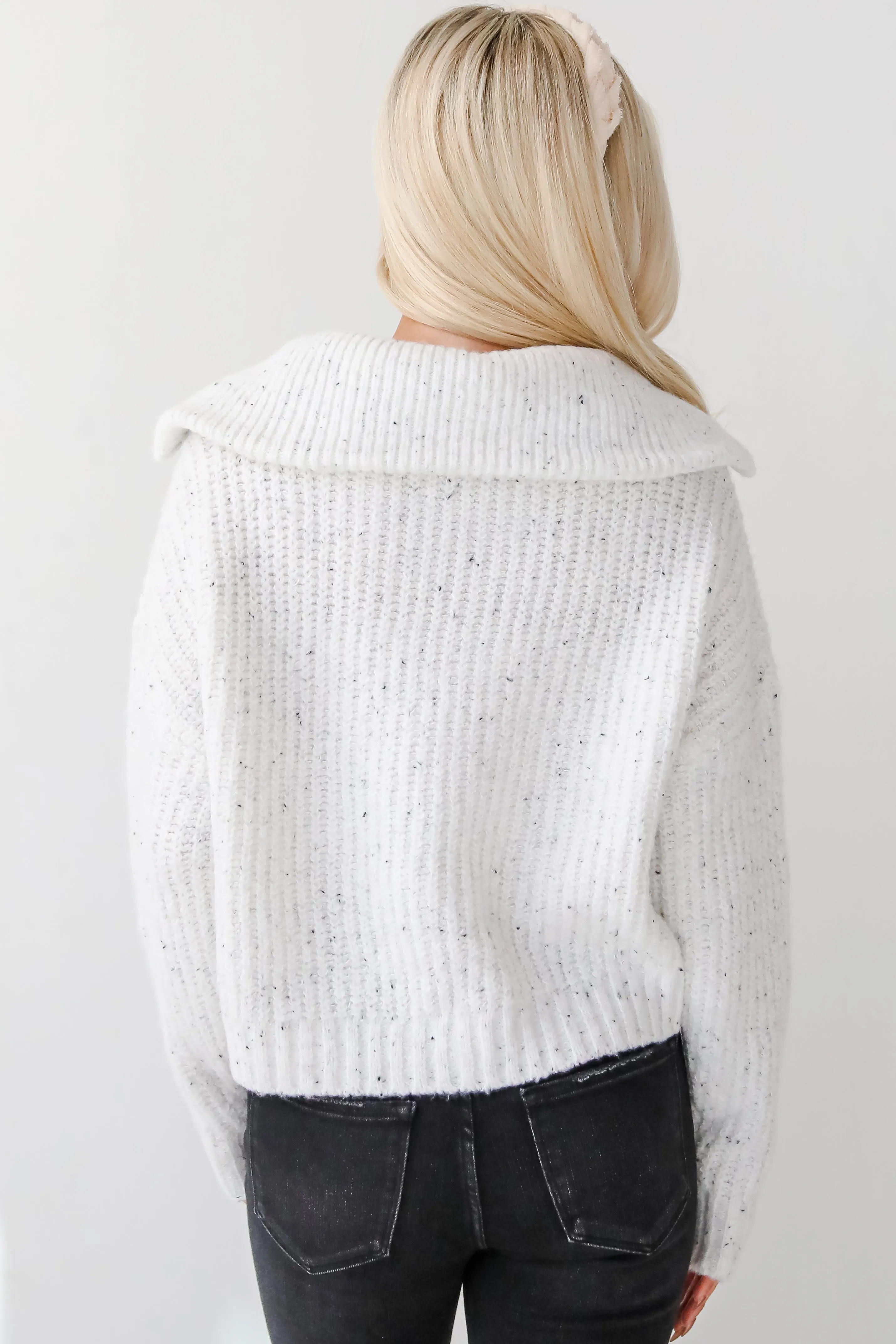 Cozy Agenda White Zip-Up Sweater