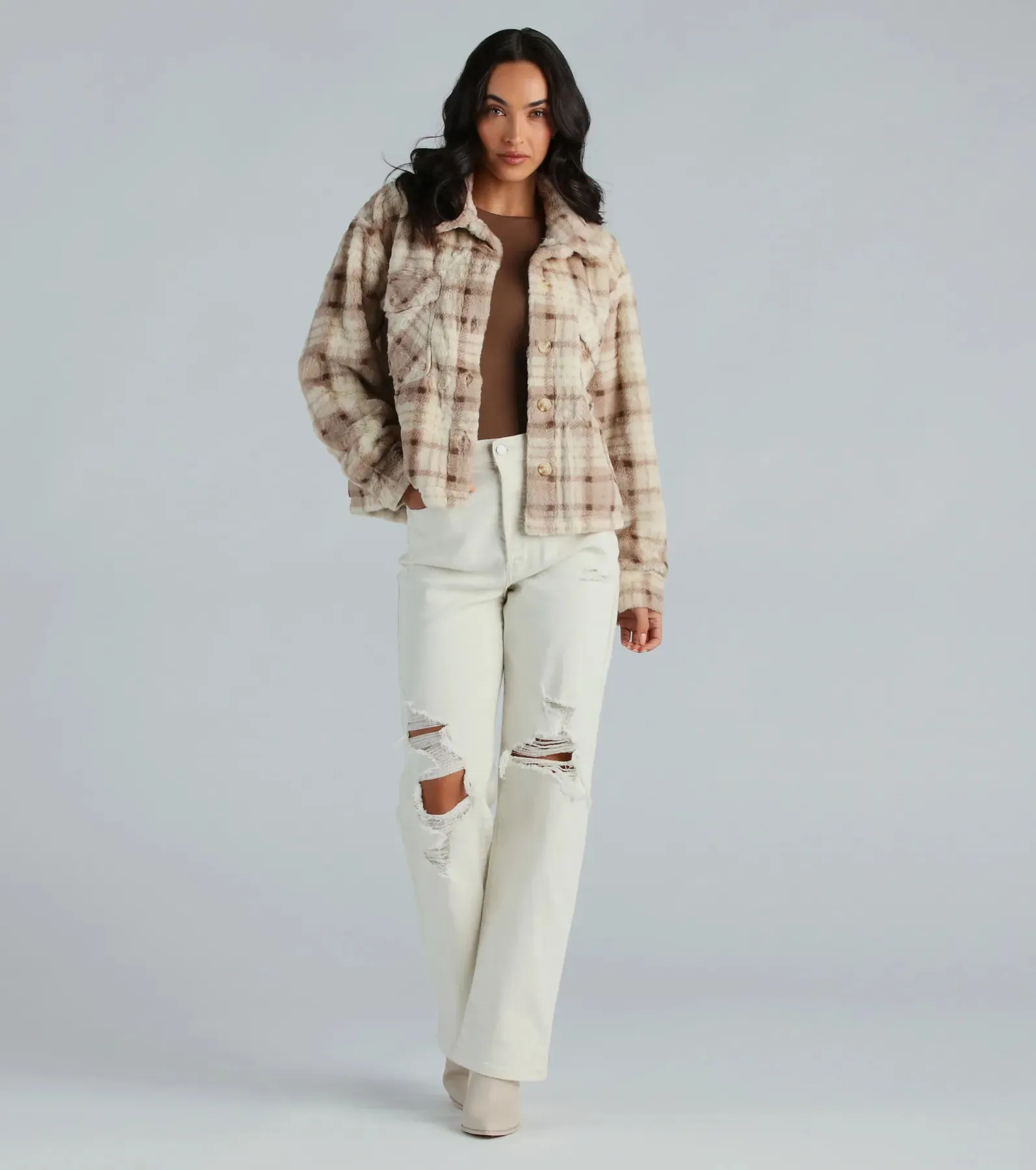 Cozy Days Faux Fur Plaid Shacket