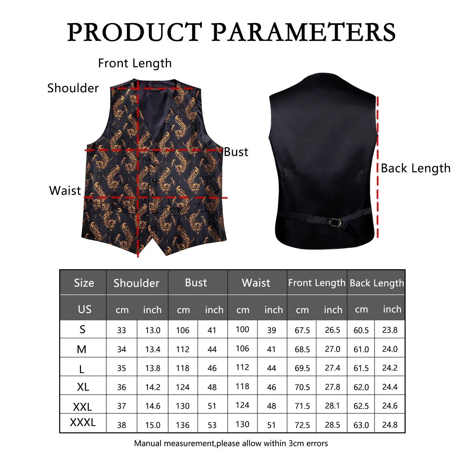 DiBanGu Mens Suit Vest Black Gold Floral Jacquard Silk Waistcoat Vest Tie Hanky Cufflinks