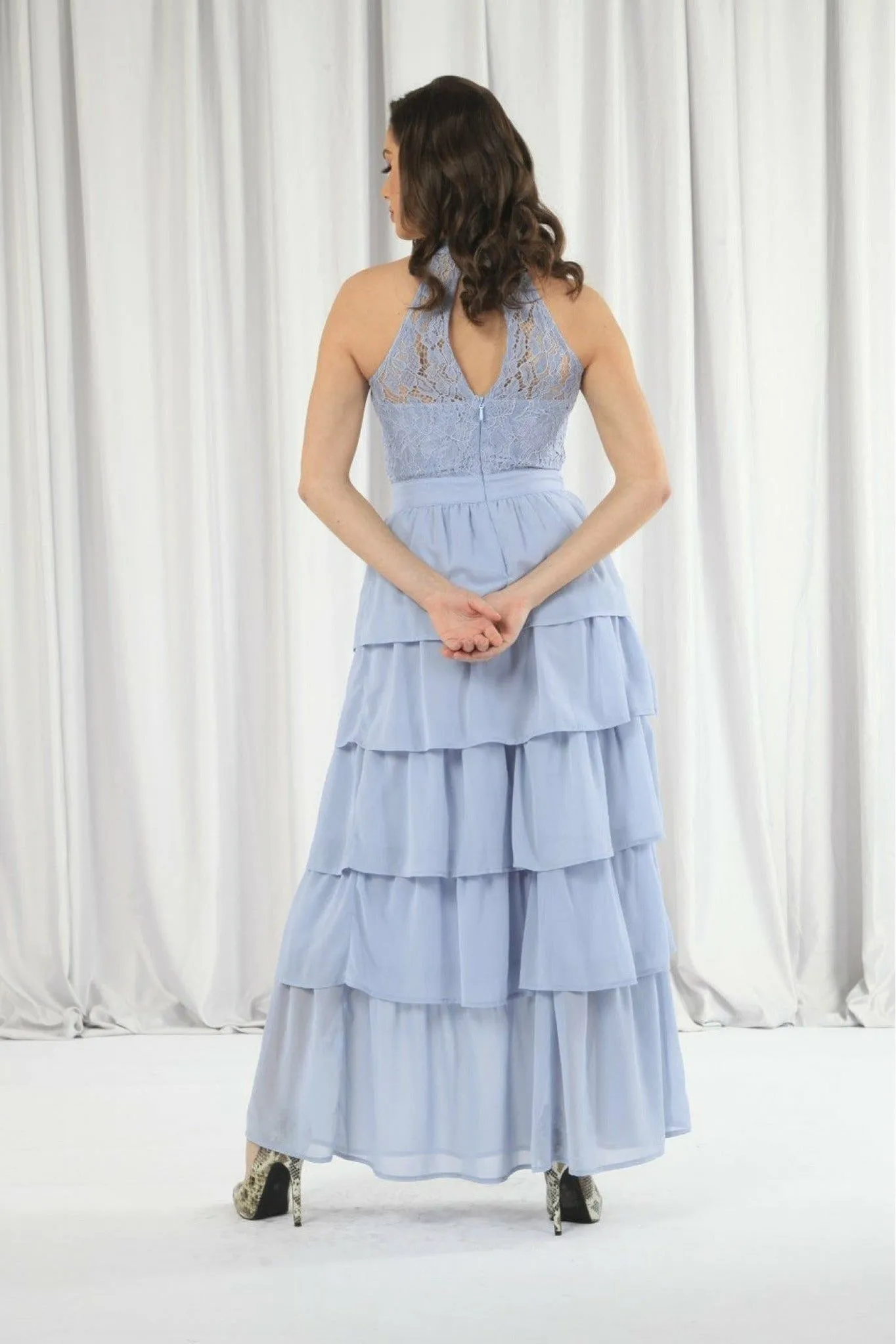 Double Second Light Blue Tiered Bridesmaid Dress