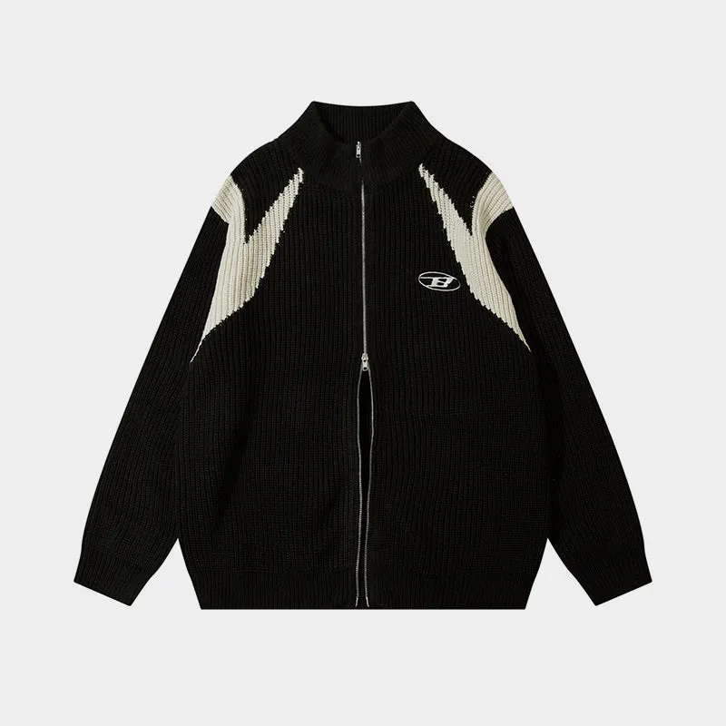 Eagle Patch | Patchwork Knit Zip-Up Jacket