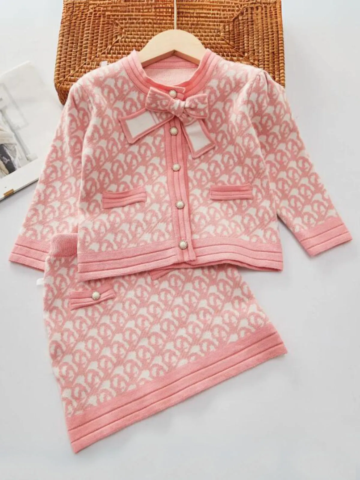 Elegant Monogram Knit Dress for Girls with Stylish Details