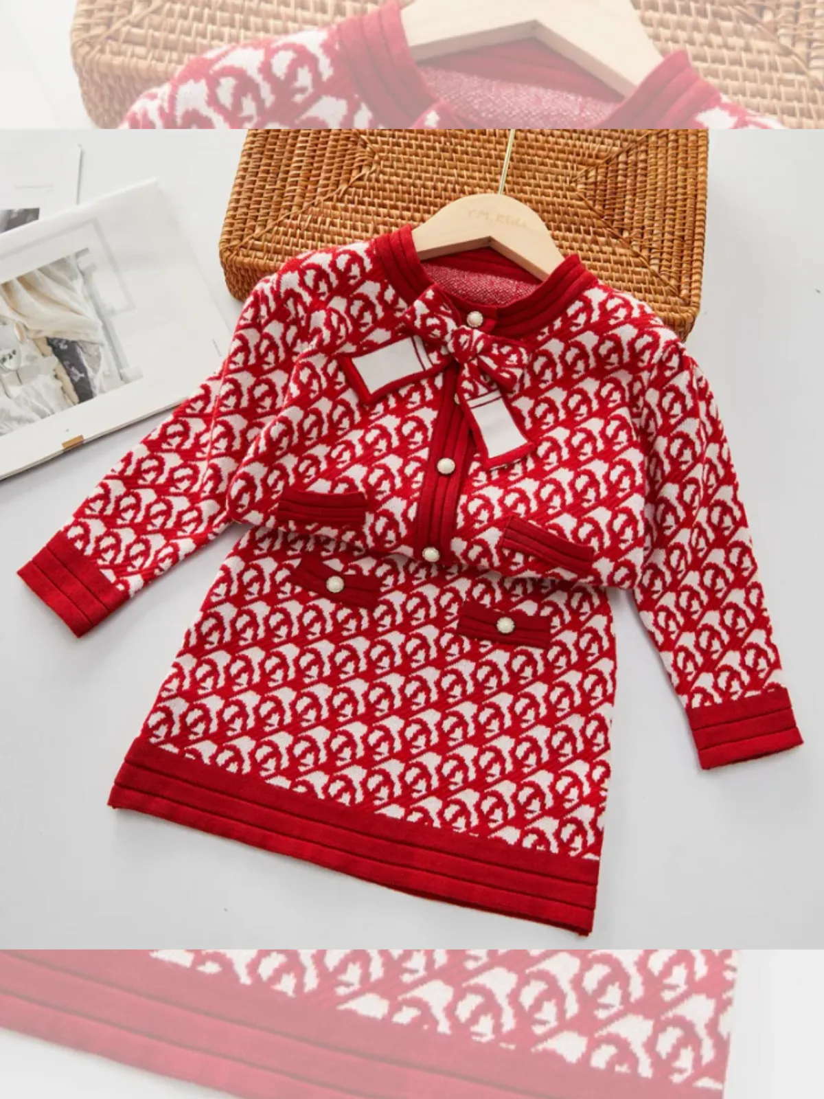 Elegant Monogram Knit Dress for Girls with Stylish Details