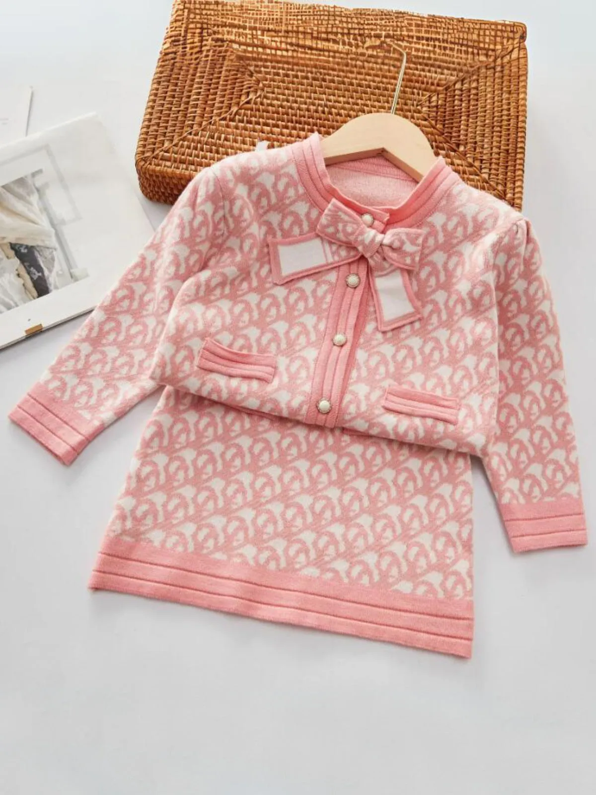 Elegant Monogram Knit Dress for Girls with Stylish Details