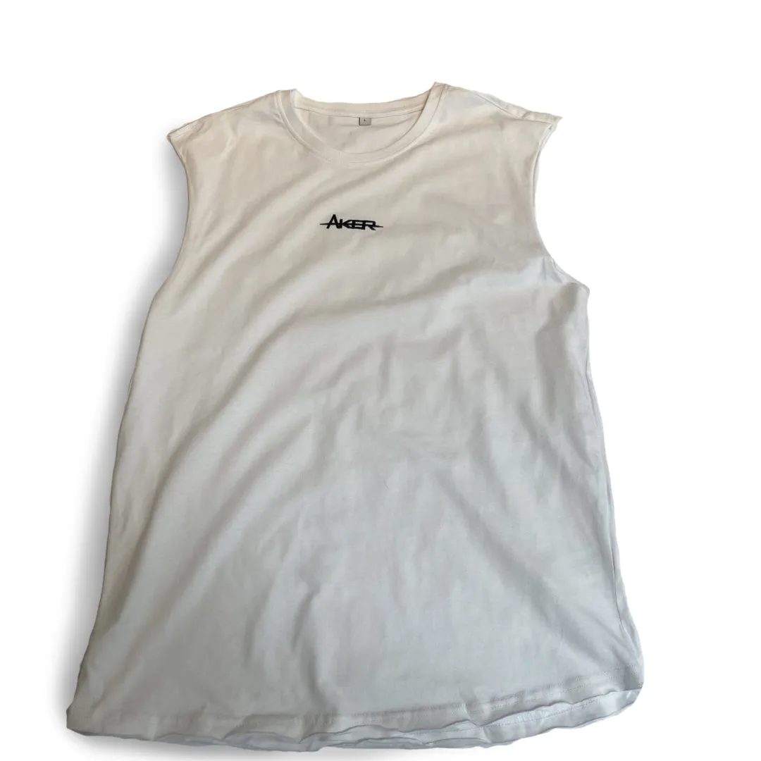 Embroidered AKER Sleeveless Tee - White