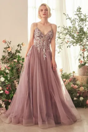 English Violet A-Line Layered Tulle Gown Of Whimsy