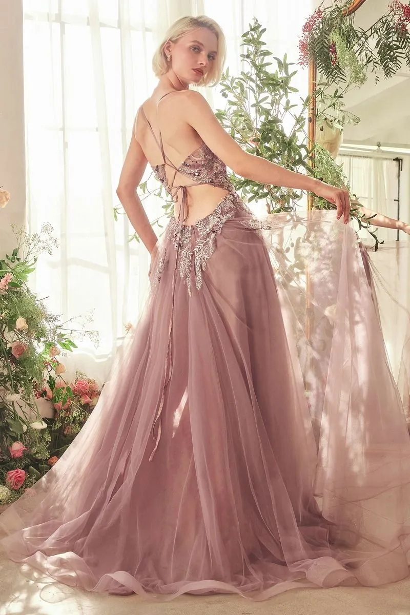 English Violet A-Line Layered Tulle Gown Of Whimsy