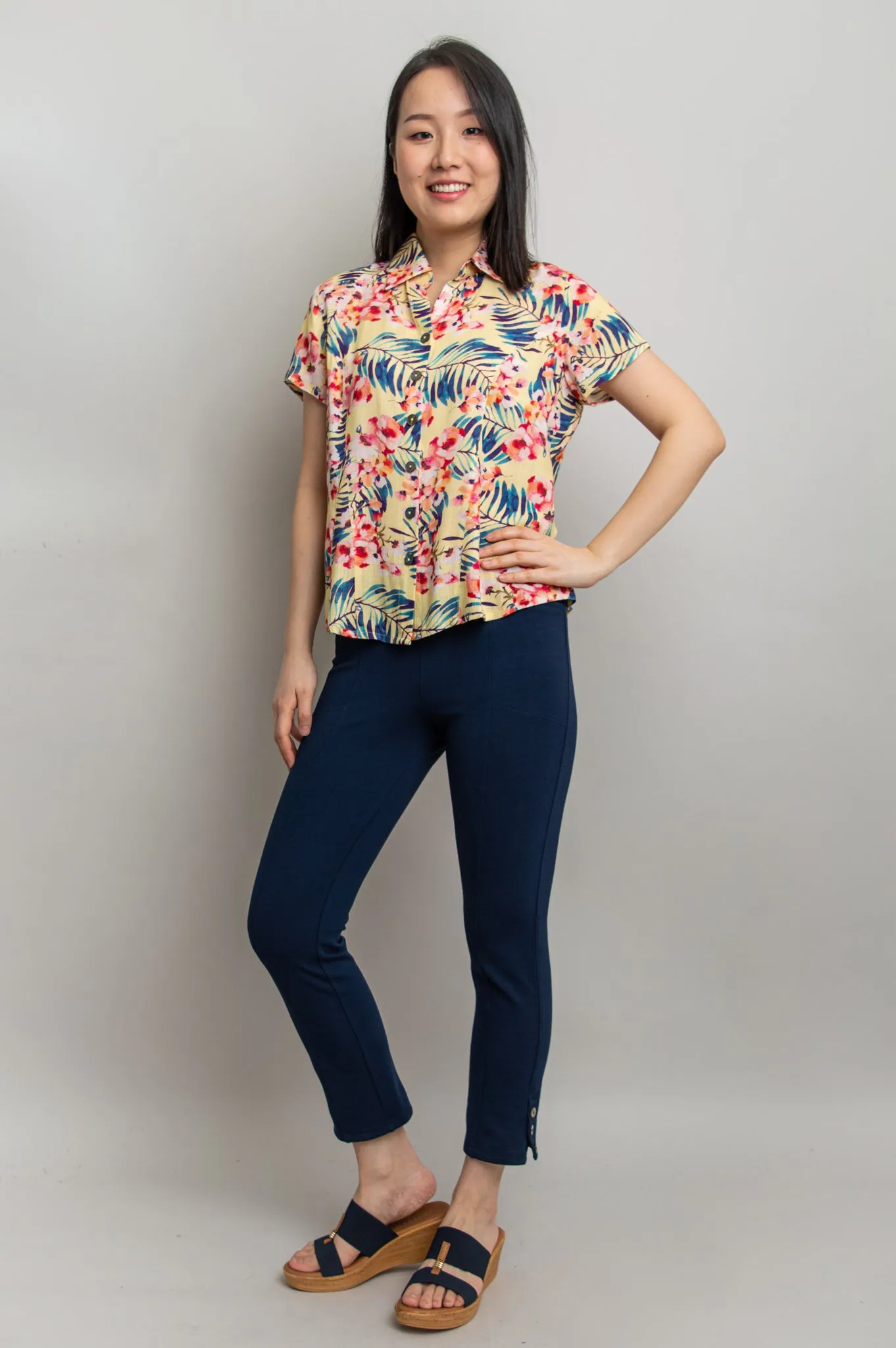 Esther Blouse, Tropical Vacation, Linen Bamboo - Final Sale