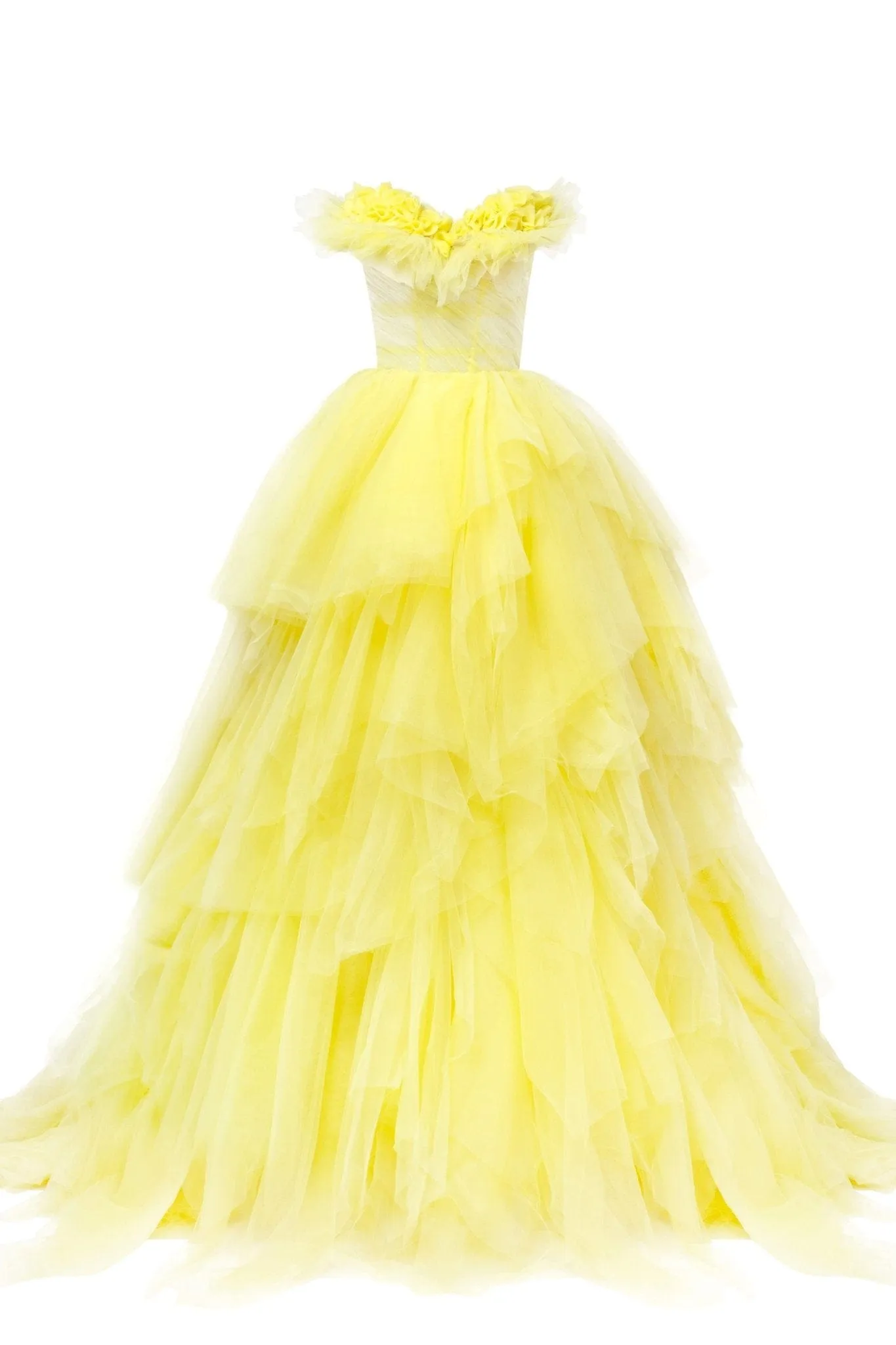 Fairytale frill-layered maxi dress in vivid yellow