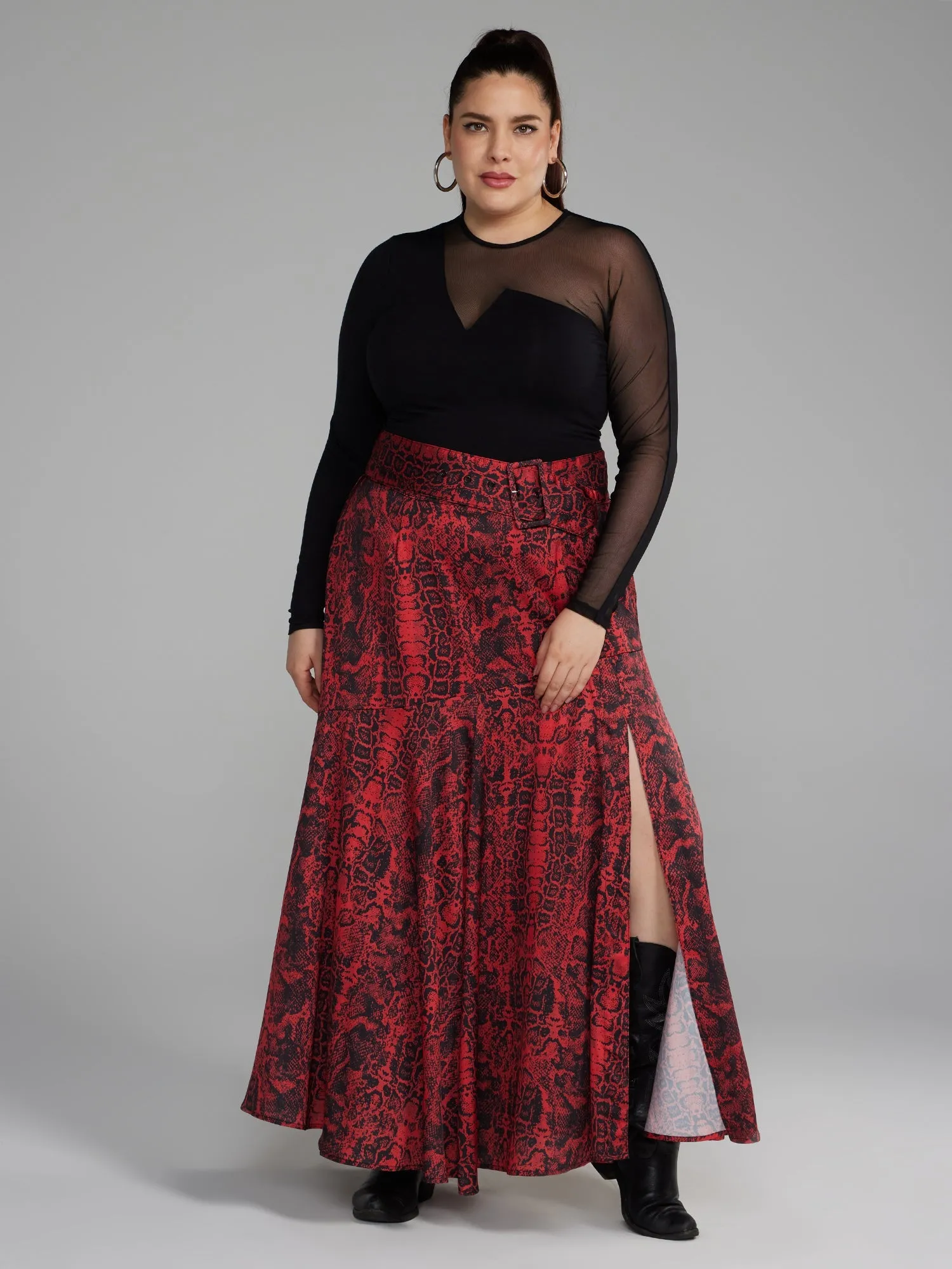 Fashion To Figure - Belted Snake Print Maxi Skirt