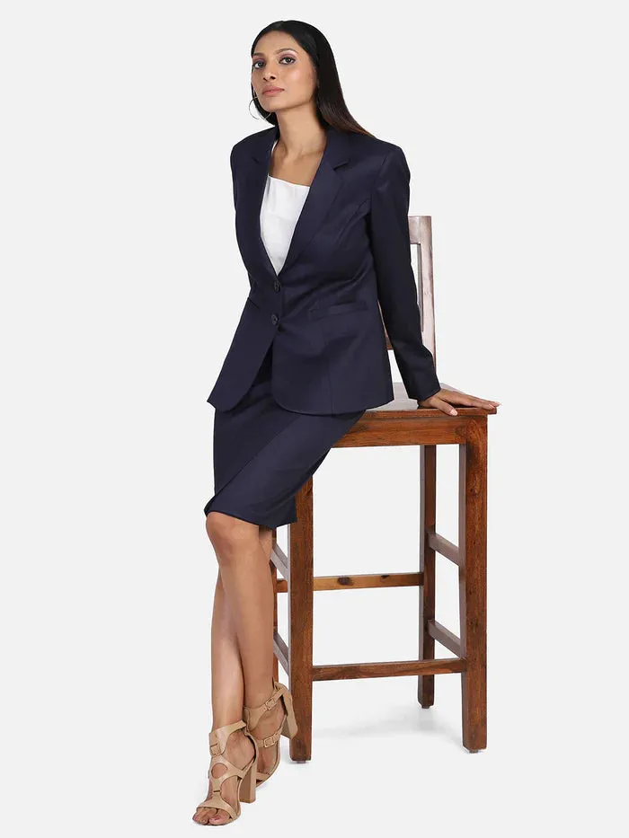 Formal Women's Professional Skirt Suit - Navy Blue