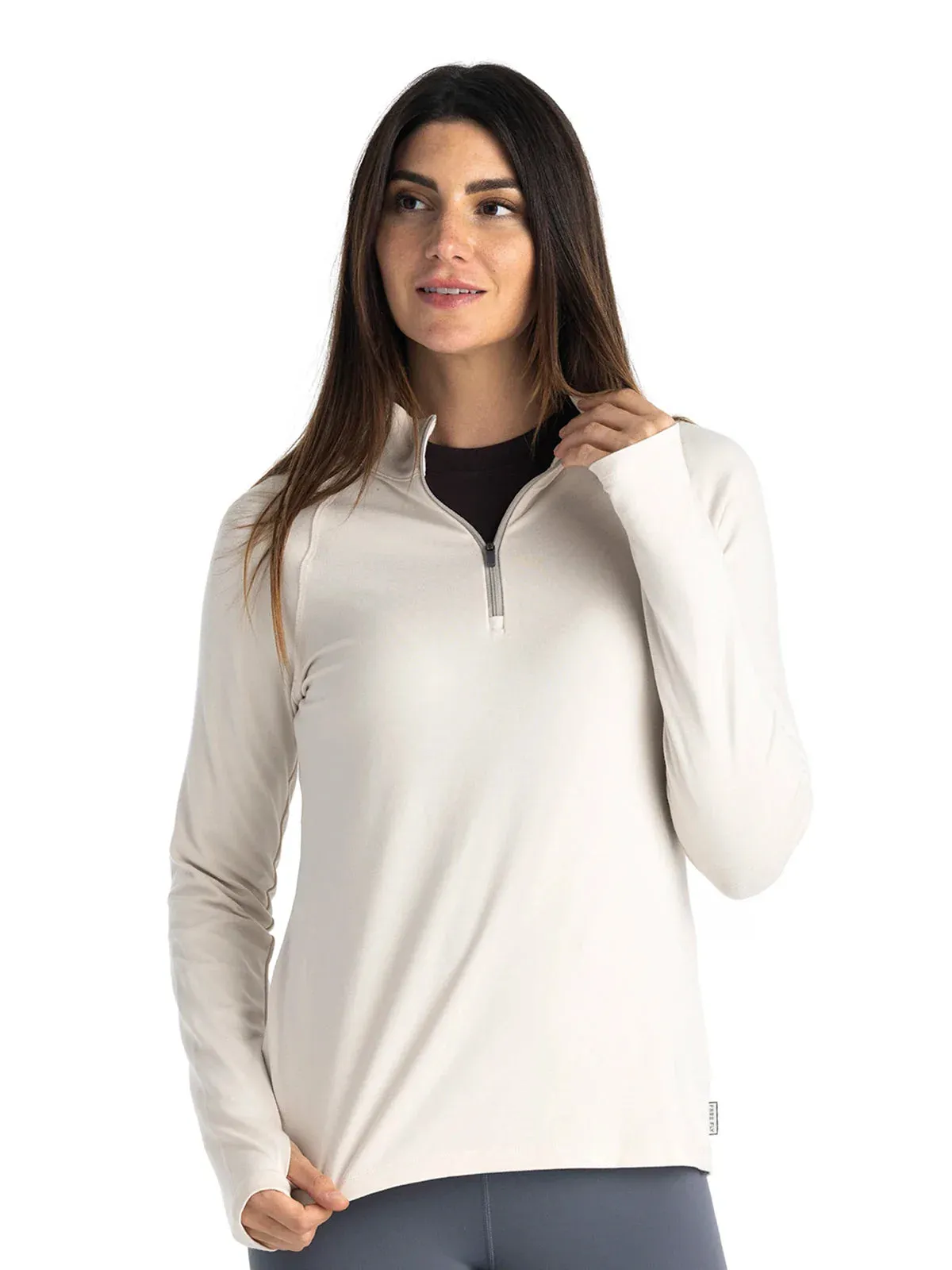 Free Fly Women's Bamboo Flex Quarter Zip in Stone