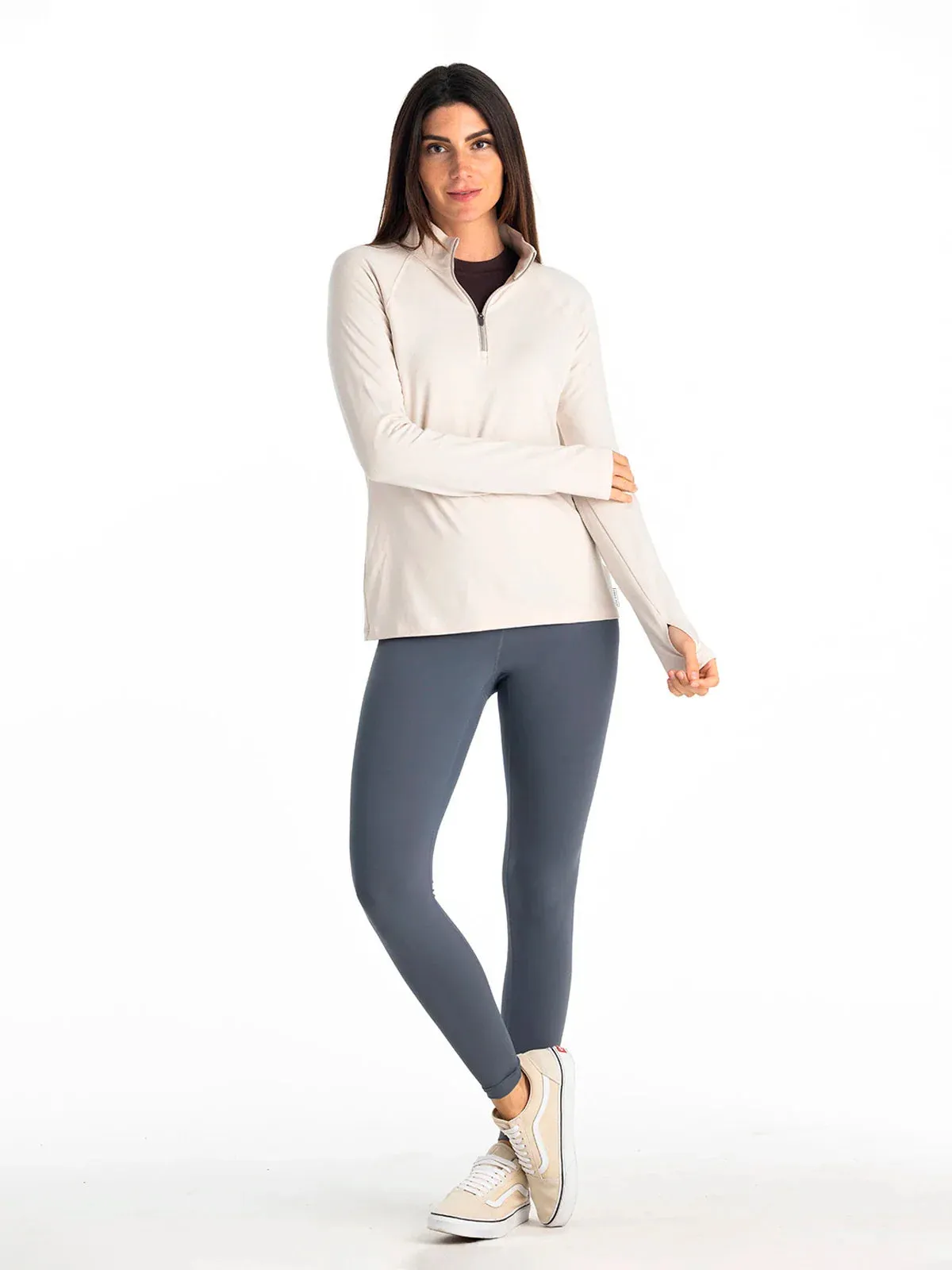 Free Fly Women's Bamboo Flex Quarter Zip in Stone