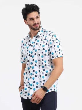 Frenso Blue Tulip Cotton Half Sleeve Shirt